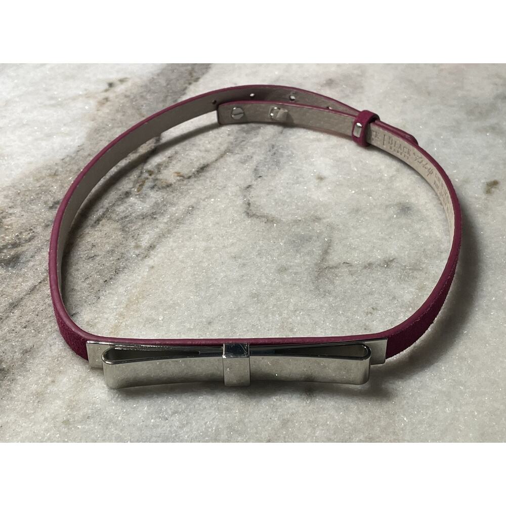 White House Black Market Belt Silver Bow Pink Patent Leather Belt Size XS 111459 - Picture 1 of 7